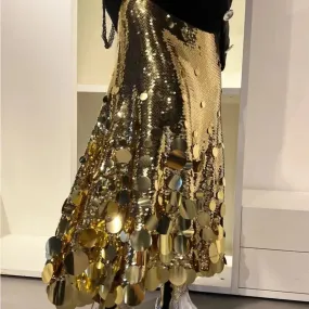 UAKISS  -  Elegant Women's Skirts Loose Fit Solid Sequin Skirt Fashion Streetwear Style High Waist Party Skirts Runway Luxury 2024