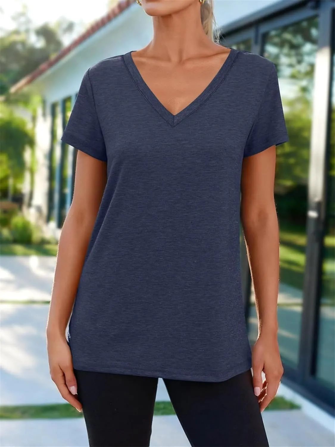 V Neck T Shirts for Women Cap Sleeve V Neck Tees Summer Cute Tops Casual Loose Fit Shirt Lightweight Soft Clothes