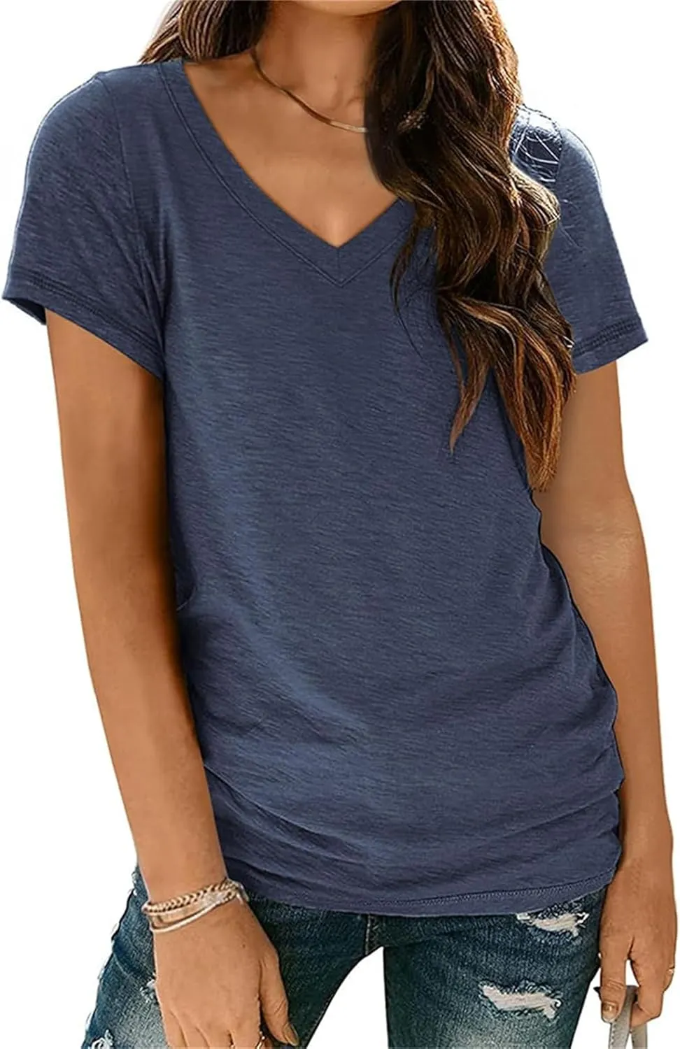 V Neck T Shirts for Women Cap Sleeve V Neck Tees Summer Cute Tops Casual Loose Fit Shirt Lightweight Soft Clothes