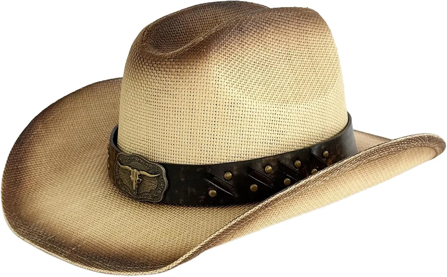 Wide Brim Cowboy Hat for Women&Men,Cowgirl Hat with Decorative Bands,Straw Cowboy Hats for Adults,22.04-22.83 in