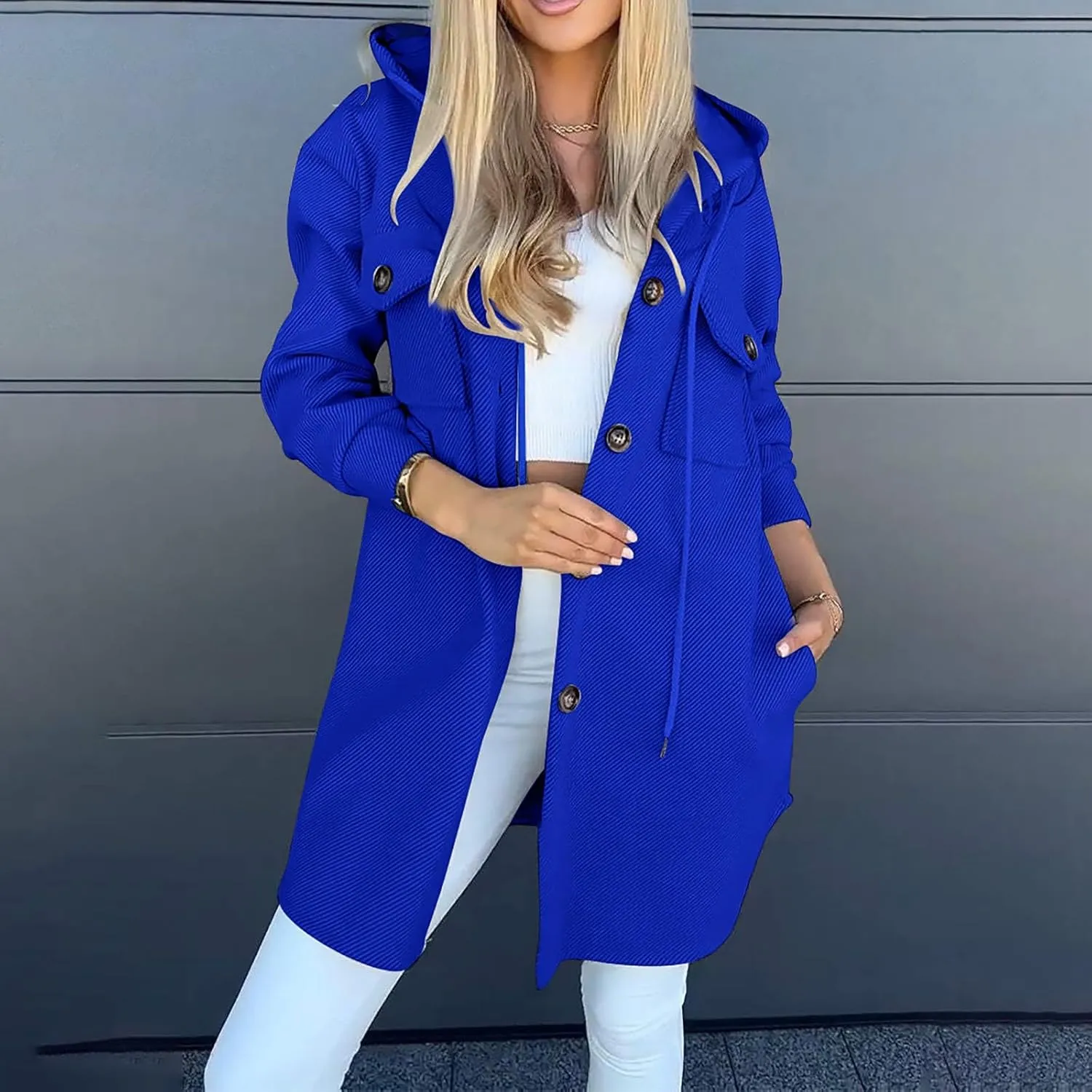 Winter Coats for Women Thick Wool Trench Coat Long Double Breasted Pea Coat Lapel Open Front Jacket with Pockets