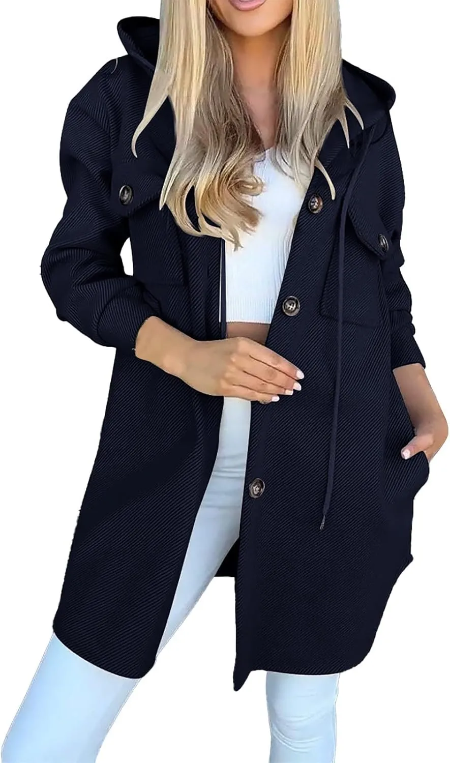 Winter Coats for Women Thick Wool Trench Coat Long Double Breasted Pea Coat Lapel Open Front Jacket with Pockets