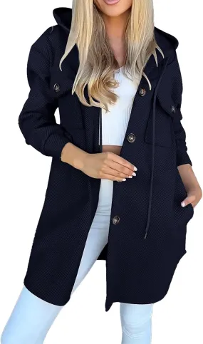 Winter Coats for Women Thick Wool Trench Coat Long Double Breasted Pea Coat Lapel Open Front Jacket with Pockets