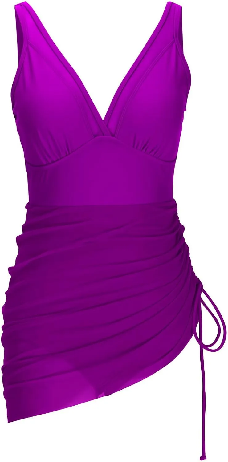 Wkishenl Women's One Piece Swim Dress Tummy Control Swimsuits Sexy V Neck Wrap Bathing Suit 2025 Slimming Mesh Sheer Swimwear