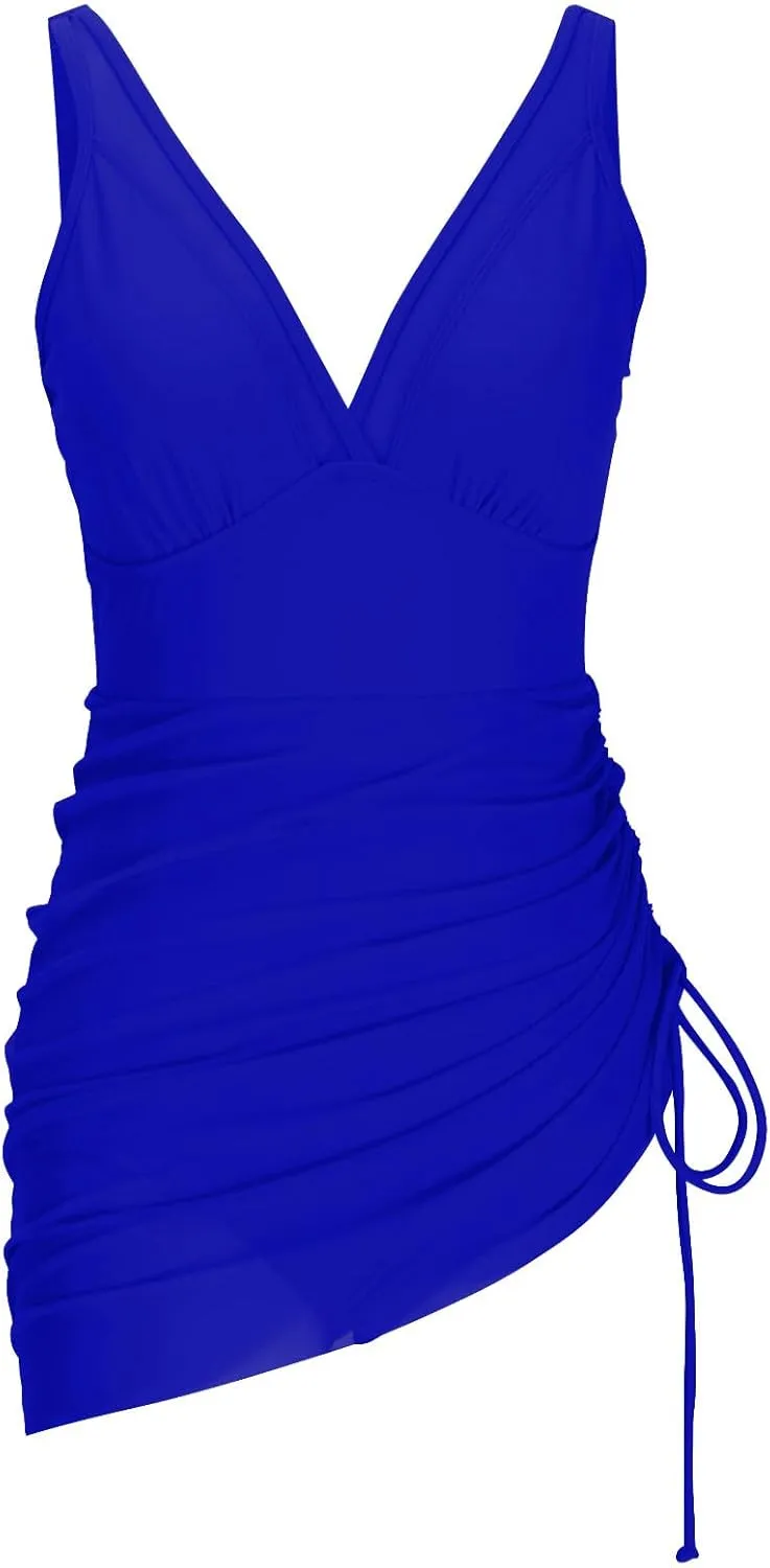 Wkishenl Women's One Piece Swim Dress Tummy Control Swimsuits Sexy V Neck Wrap Bathing Suit 2025 Slimming Mesh Sheer Swimwear