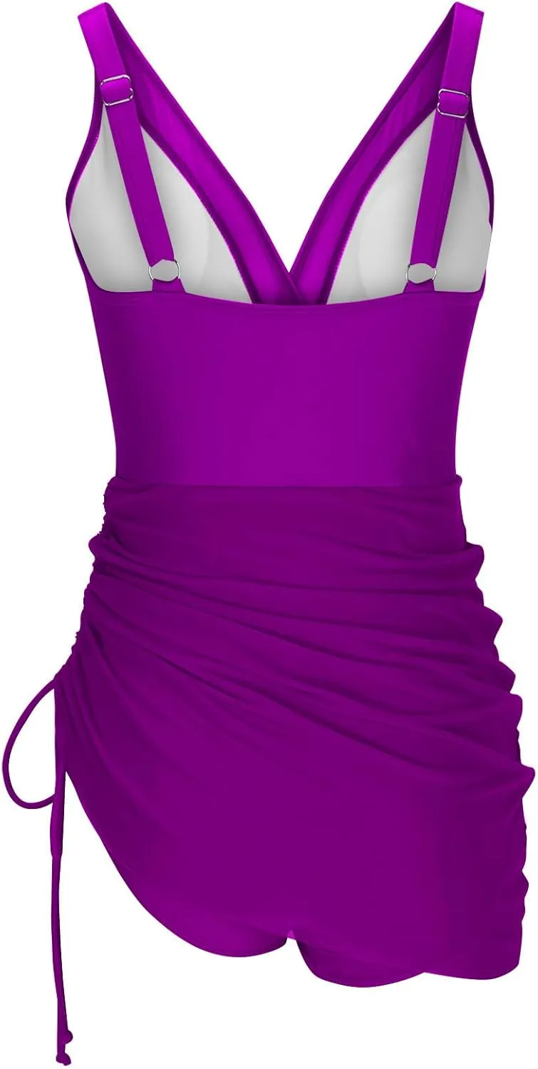 Wkishenl Women's One Piece Swim Dress Tummy Control Swimsuits Sexy V Neck Wrap Bathing Suit 2025 Slimming Mesh Sheer Swimwear