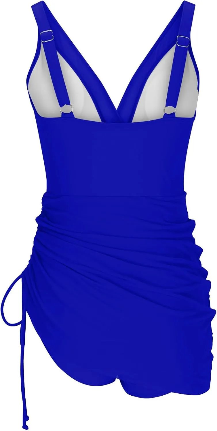 Wkishenl Women's One Piece Swim Dress Tummy Control Swimsuits Sexy V Neck Wrap Bathing Suit 2025 Slimming Mesh Sheer Swimwear