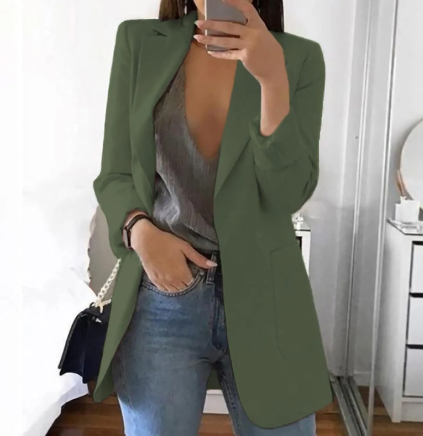Women Blazers Windproof Coat Trench Coat Autumn Spring Coat Blouse Jacket Turndown Collar Long Sleeve Outwear