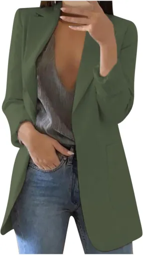 Women Blazers Windproof Coat Trench Coat Autumn Spring Coat Blouse Jacket Turndown Collar Long Sleeve Outwear