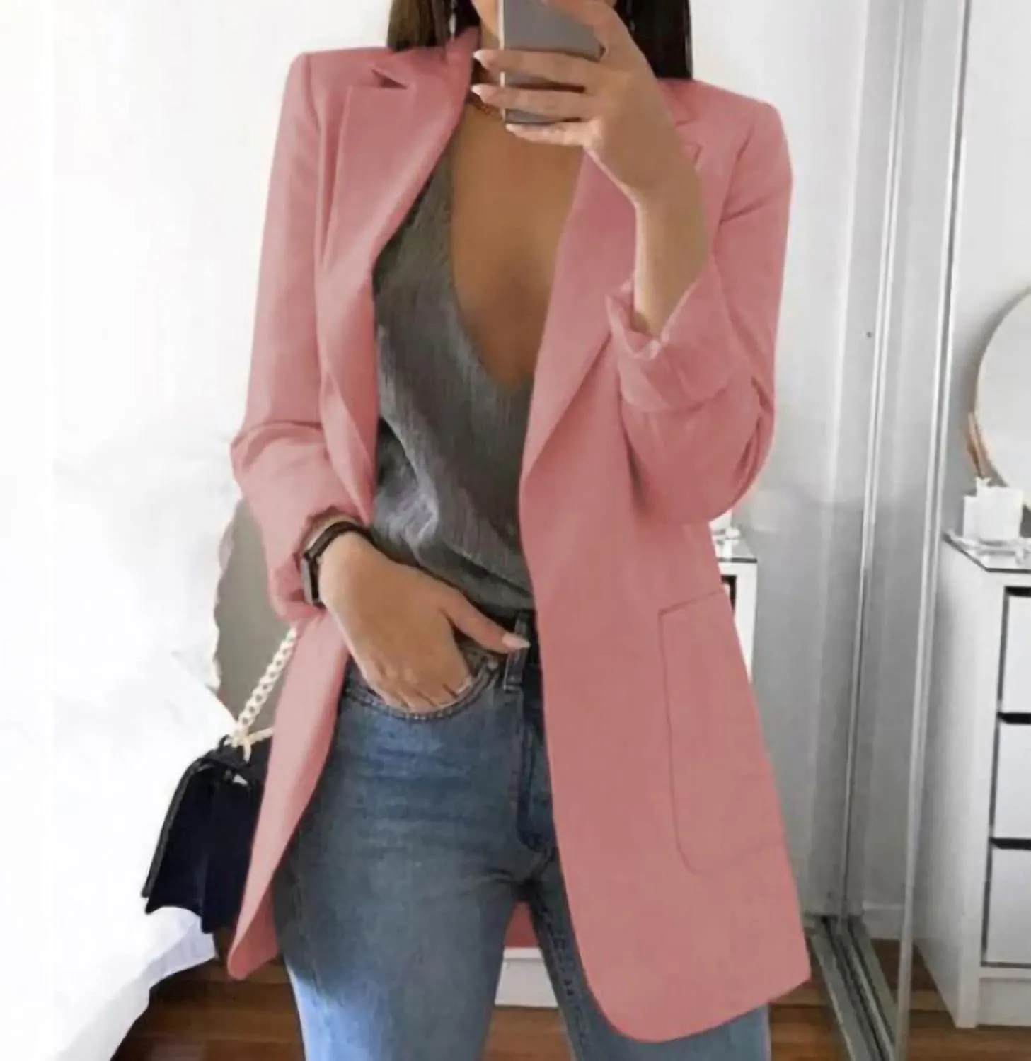 Women Blazers Windproof Coat Trench Coat Autumn Spring Coat Blouse Jacket Turndown Collar Long Sleeve Outwear