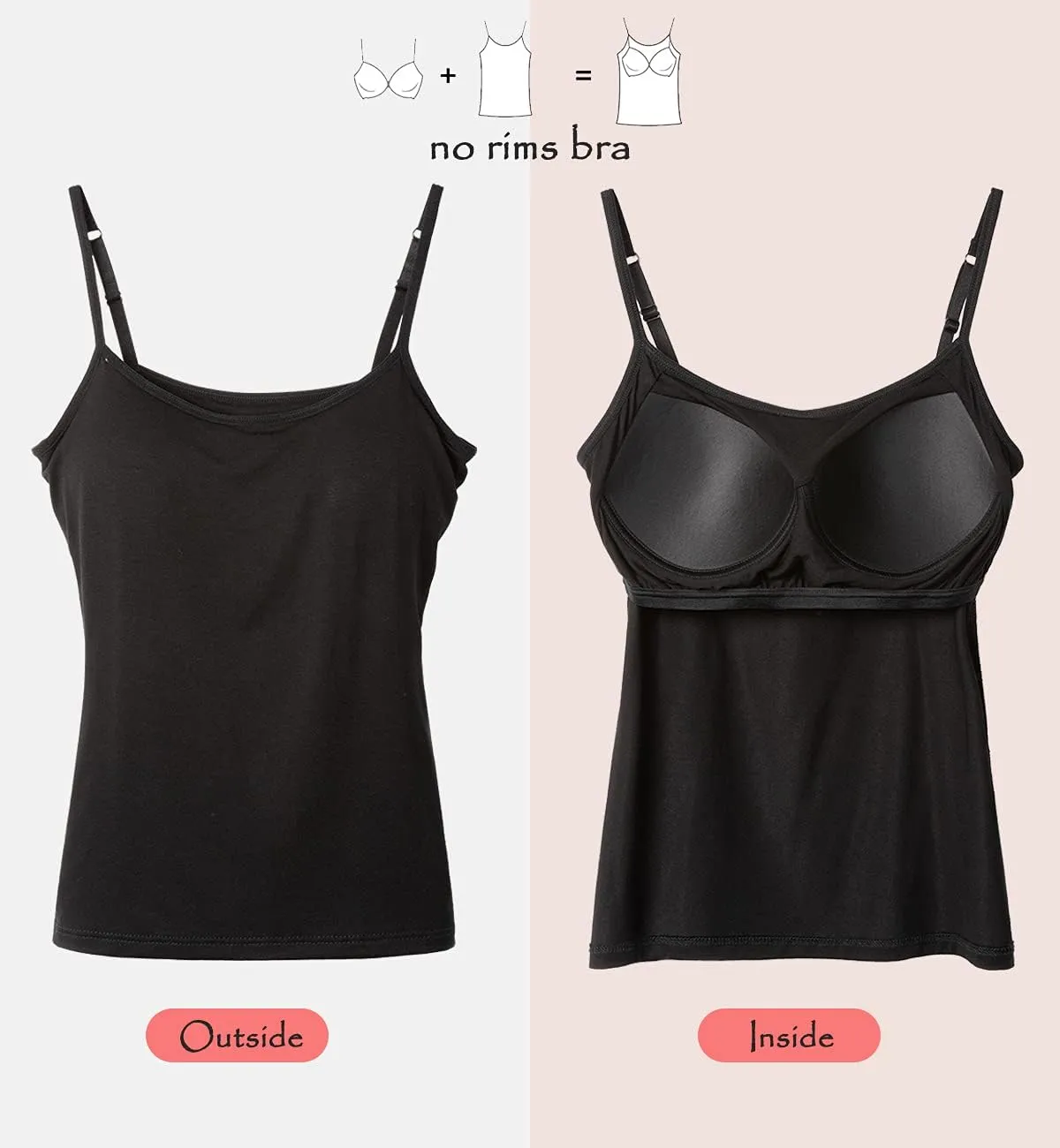Women Camisole with Built in Bra, Adjustable Spaghetti Strap Cami Tanks Basic Padded Layering Yoga Top