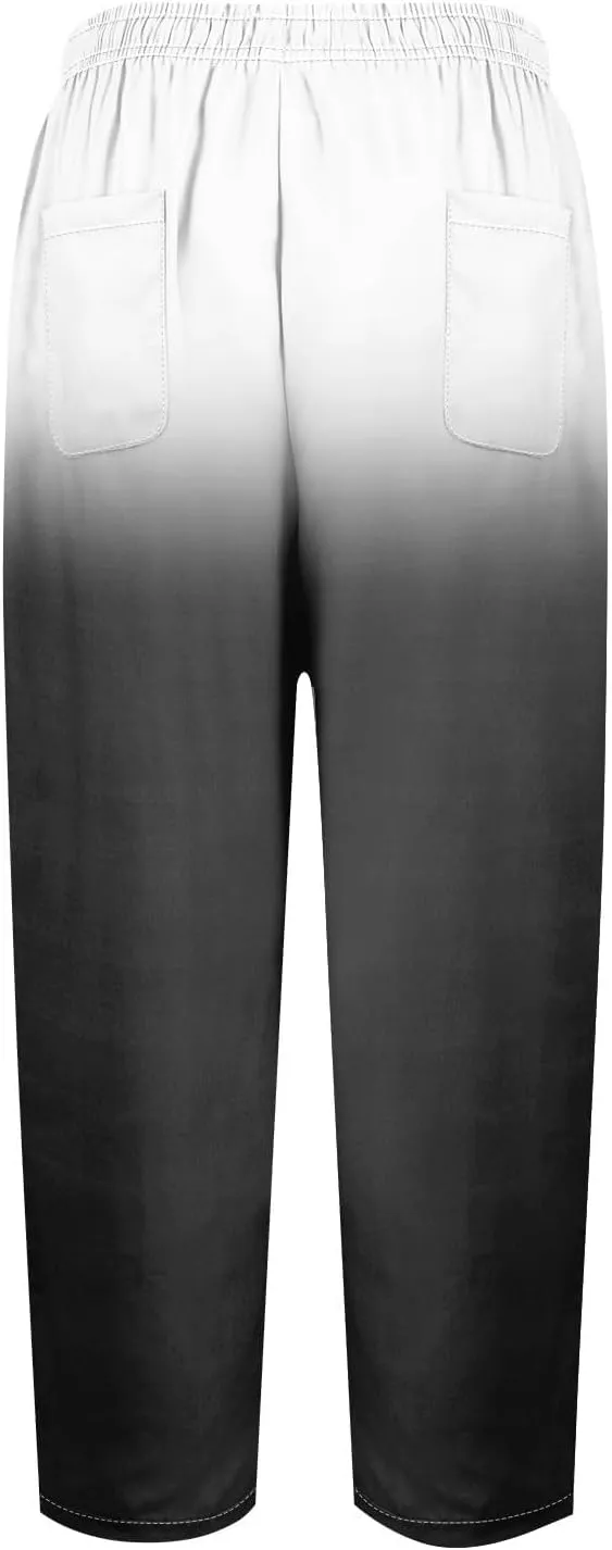 Women Linen Pants Lightweight Capri Pants Cotton Linen High Waisted Trousers Loose Summer Lounge Long Trousers