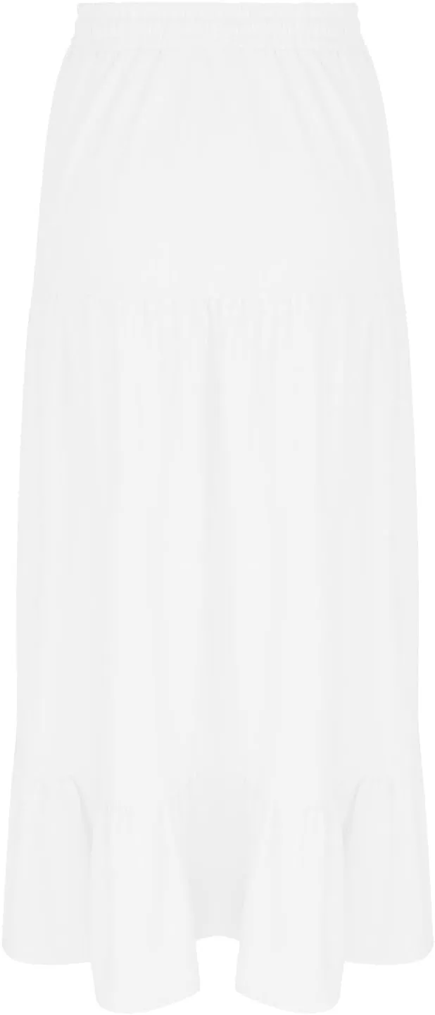 Women's High Elastic Waist Ruffle Tiered High Split Drawstring Flowy Vacation Beach Summer A-Line Maxi Skirt