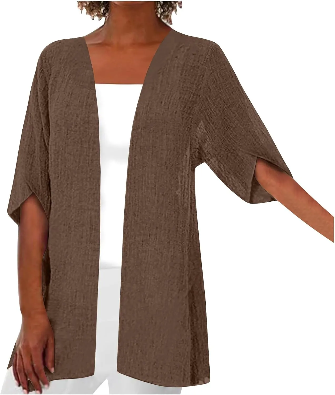 Womens Plus Size Cardigans Lightweight Cotton Solid Color Beach Vacation Long Cardigan Kimono Short Sleeve Cover Ups