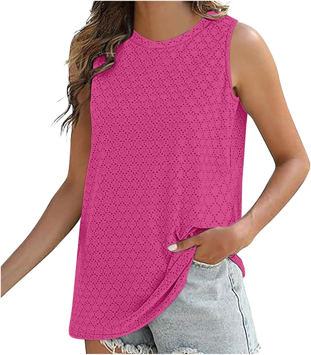 Womens Tank Tops Lightweight Hollow Out Quick Dry Eyelet Tanks Trendy Workout Sports Running Shirts for Vacation