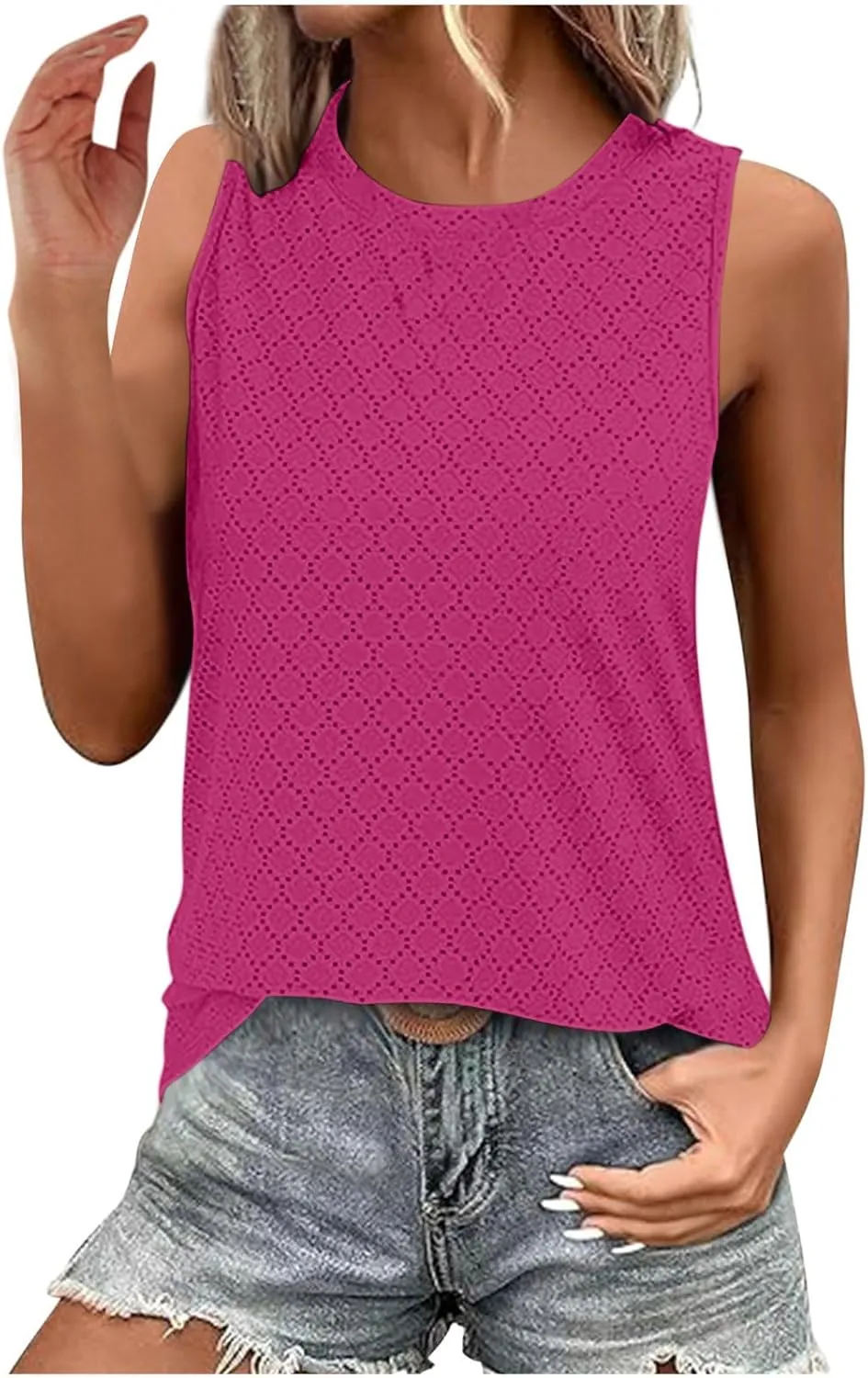 Womens Tank Tops Lightweight Hollow Out Quick Dry Eyelet Tanks Trendy Workout Sports Running Shirts for Vacation