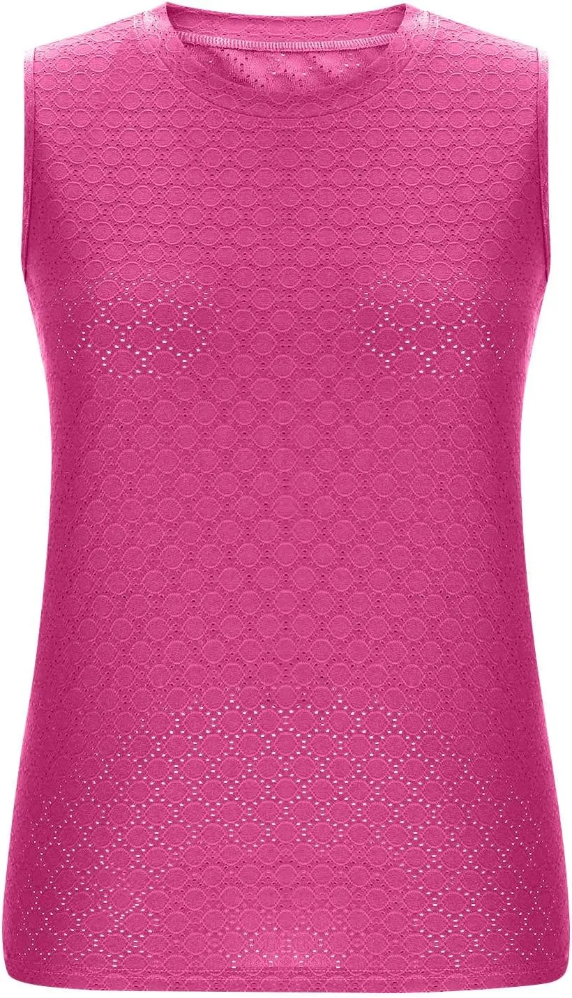 Womens Tank Tops Lightweight Hollow Out Quick Dry Eyelet Tanks Trendy Workout Sports Running Shirts for Vacation