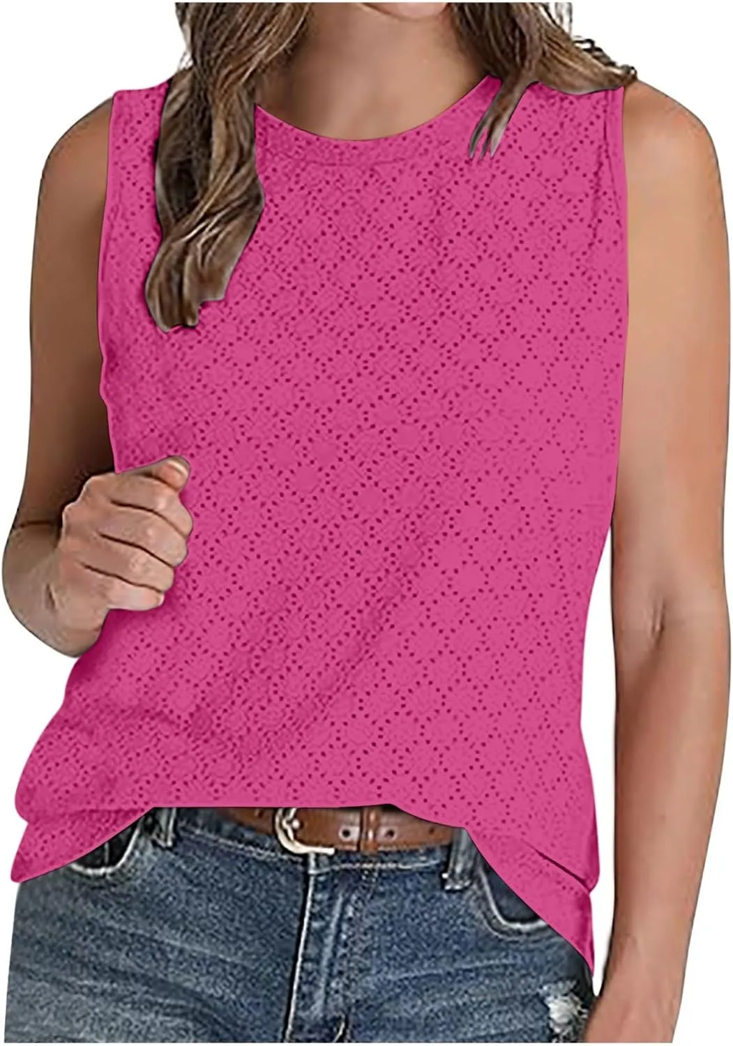 Womens Tank Tops Lightweight Hollow Out Quick Dry Eyelet Tanks Trendy Workout Sports Running Shirts for Vacation
