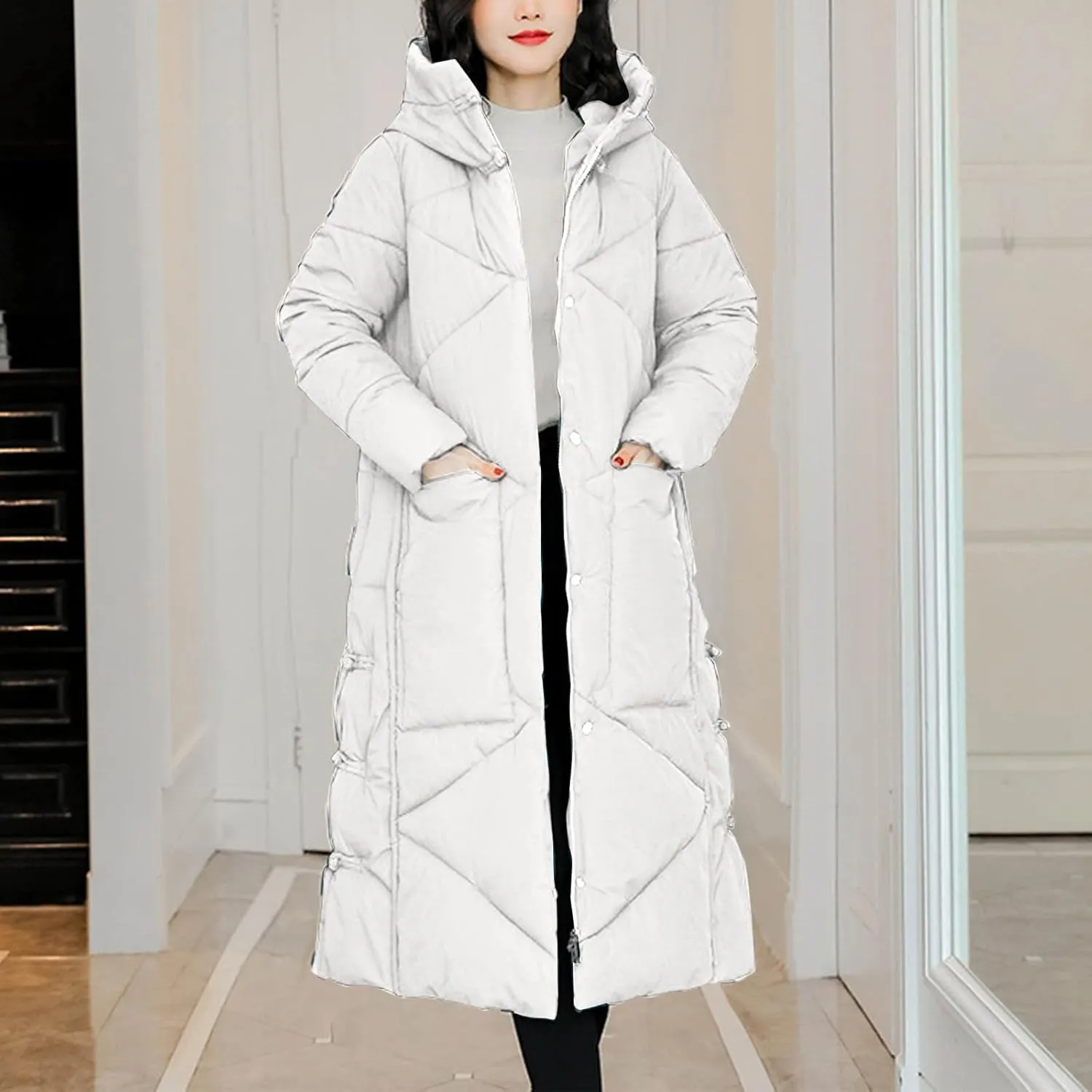 Women's Winter Thicken Puffer Coat Warm Snow Jacket with Hood Simple Classic Down Coats Parka Casual Work Clothes