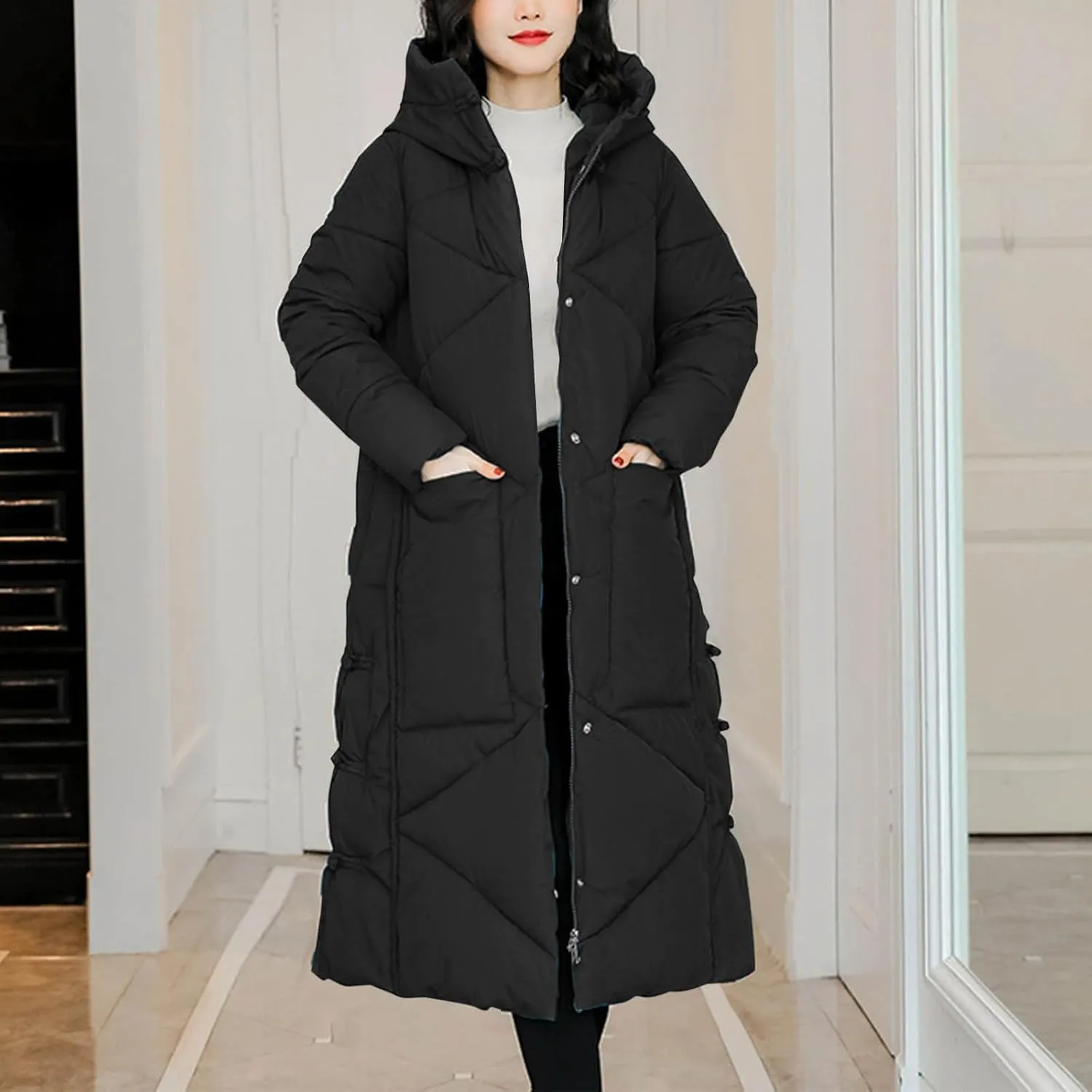 Women's Winter Thicken Puffer Coat Warm Snow Jacket with Hood Simple Classic Down Coats Parka Casual Work Clothes