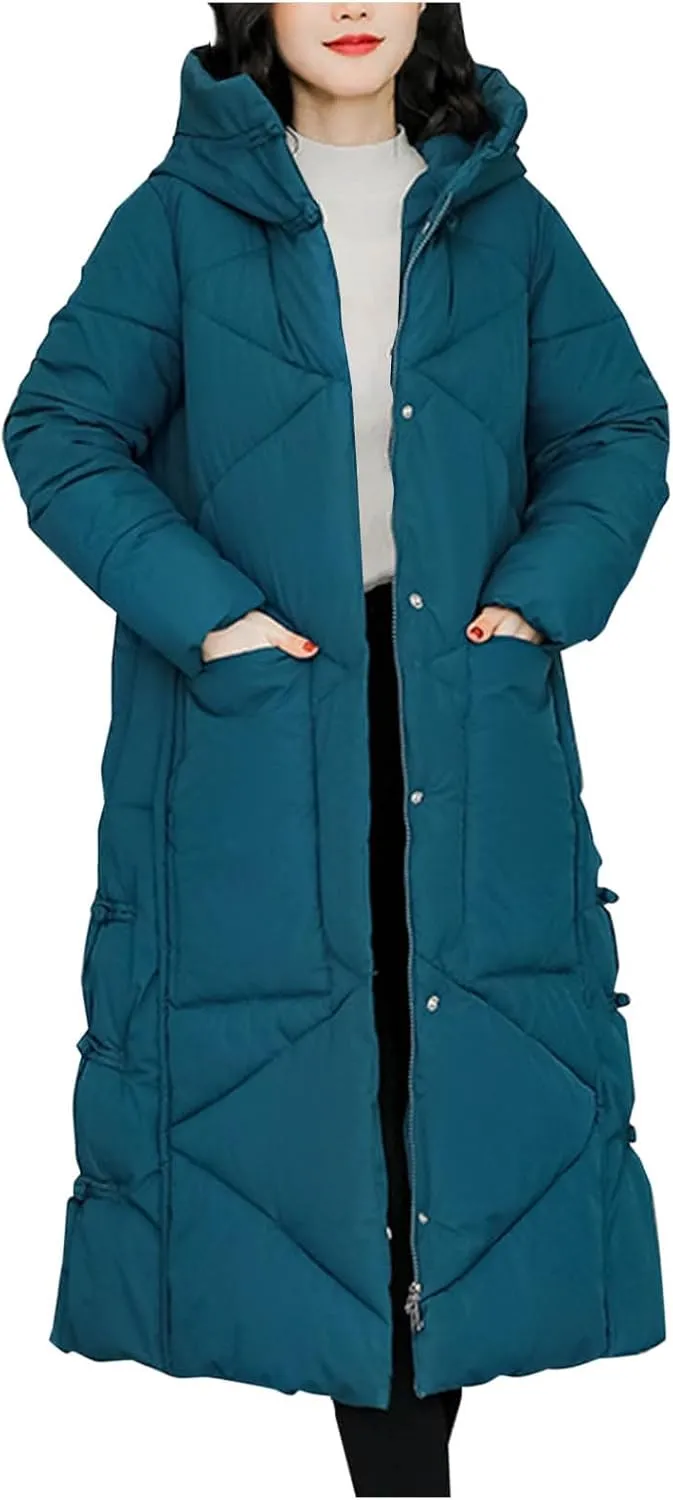 Women's Winter Thicken Puffer Coat Warm Snow Jacket with Hood Simple Classic Down Coats Parka Casual Work Clothes