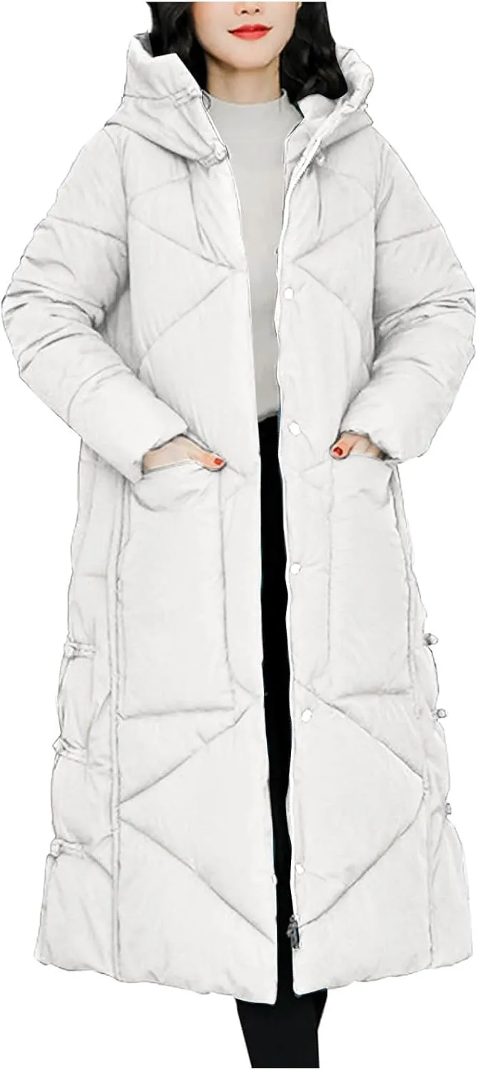 Women's Winter Thicken Puffer Coat Warm Snow Jacket with Hood Simple Classic Down Coats Parka Casual Work Clothes