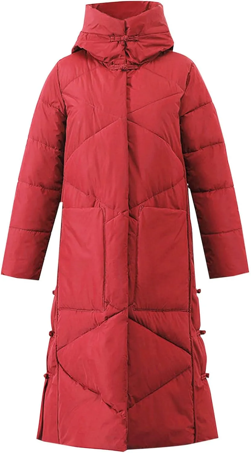 Women's Winter Thicken Puffer Coat Warm Snow Jacket with Hood Simple Classic Down Coats Parka Casual Work Clothes