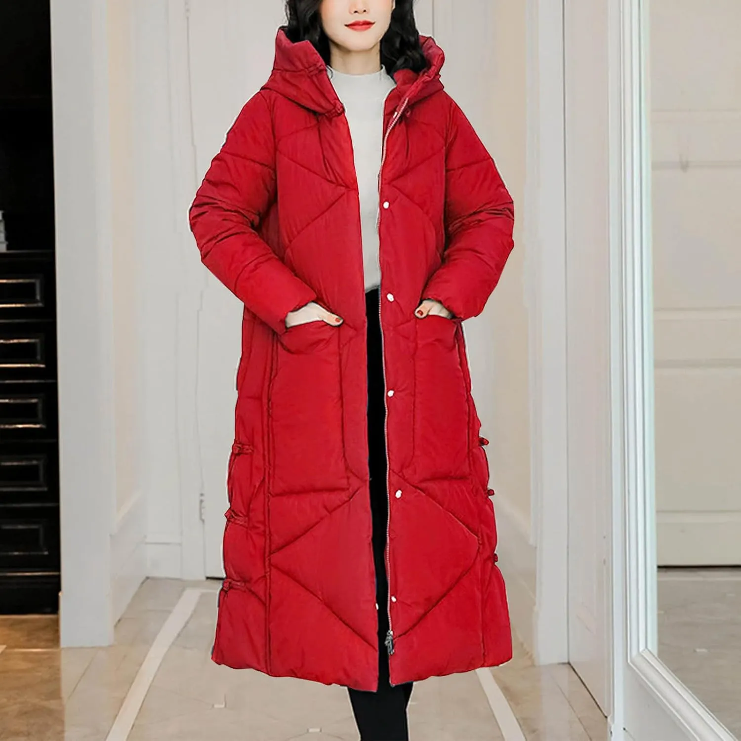 Women's Winter Thicken Puffer Coat Warm Snow Jacket with Hood Simple Classic Down Coats Parka Casual Work Clothes