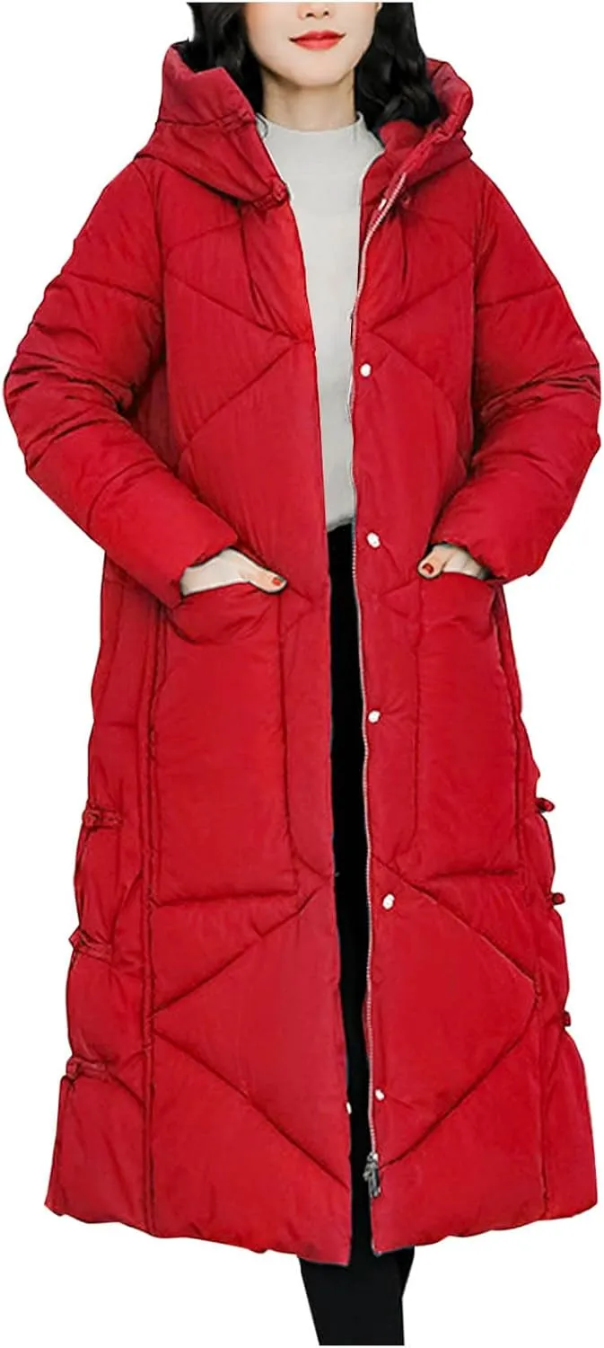 Women's Winter Thicken Puffer Coat Warm Snow Jacket with Hood Simple Classic Down Coats Parka Casual Work Clothes
