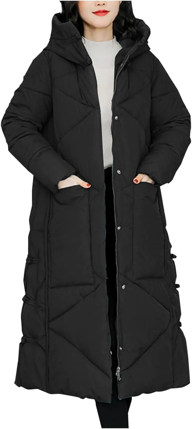 Women's Winter Thicken Puffer Coat Warm Snow Jacket with Hood Simple Classic Down Coats Parka Casual Work Clothes