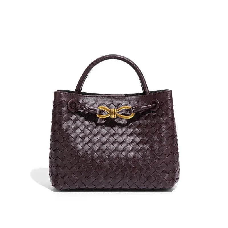 Woven Bags for Women Bowknot Small Tote Hobo Shoulder Crossbody Bags PU Leather Handwoven Satchel Woven Purses