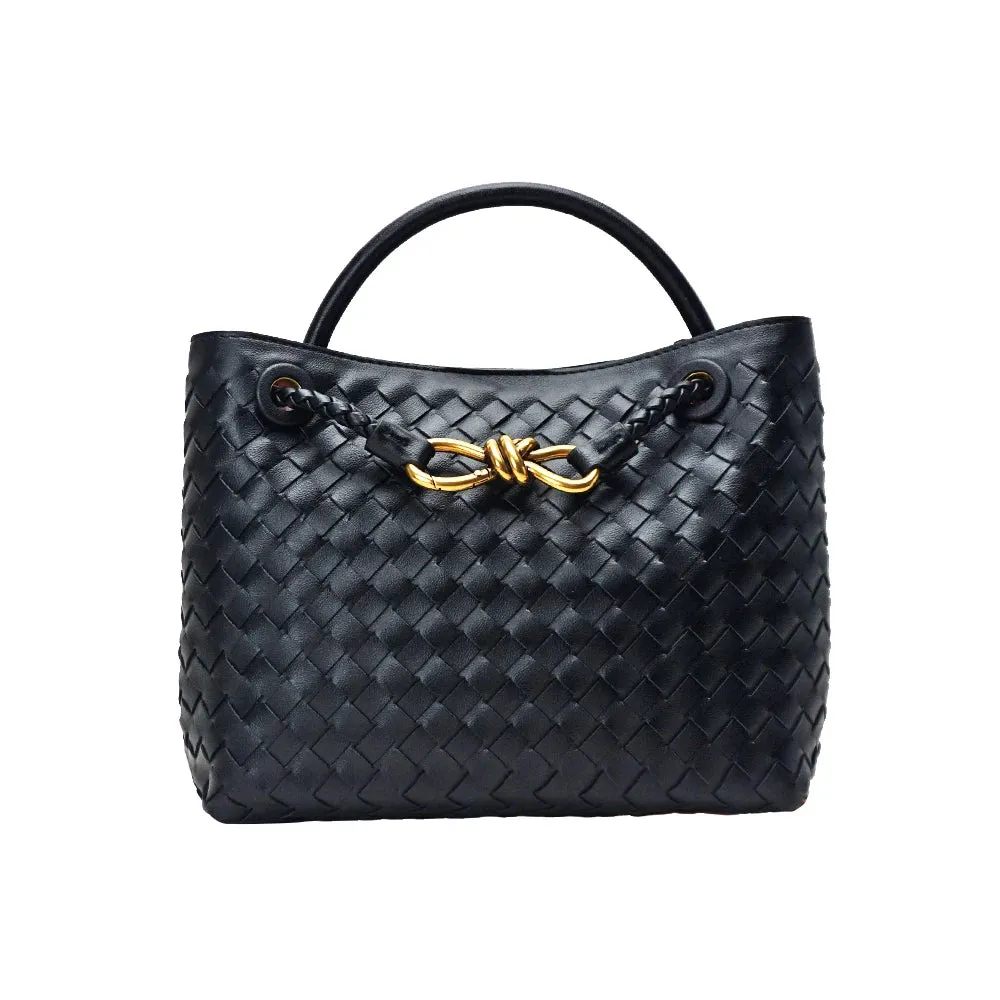 Woven Bags for Women Bowknot Small Tote Hobo Shoulder Crossbody Bags PU Leather Handwoven Satchel Woven Purses