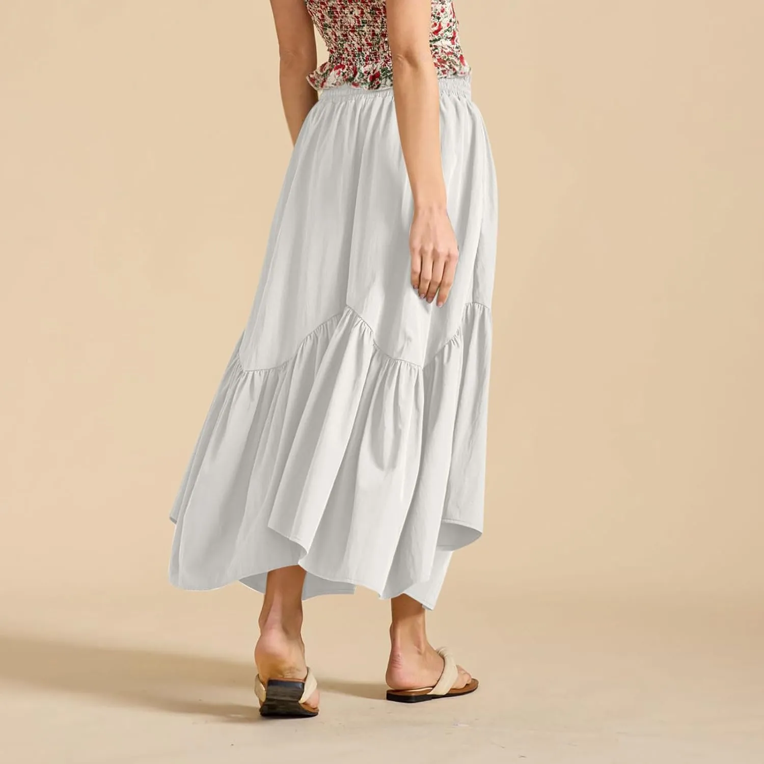 Xiaojmake Women Flowy Midi Skirt Summer Pleated High Waisted A Line Tiered Beach Maxi Skirts High Waist Boho Long Skirt
