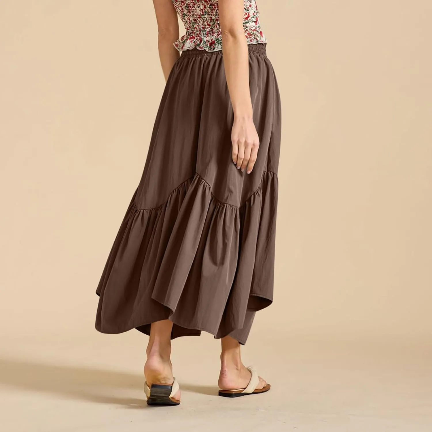 Xiaojmake Women Flowy Midi Skirt Summer Pleated High Waisted A Line Tiered Beach Maxi Skirts High Waist Boho Long Skirt