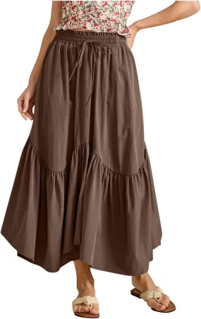 Xiaojmake Women Flowy Midi Skirt Summer Pleated High Waisted A Line Tiered Beach Maxi Skirts High Waist Boho Long Skirt