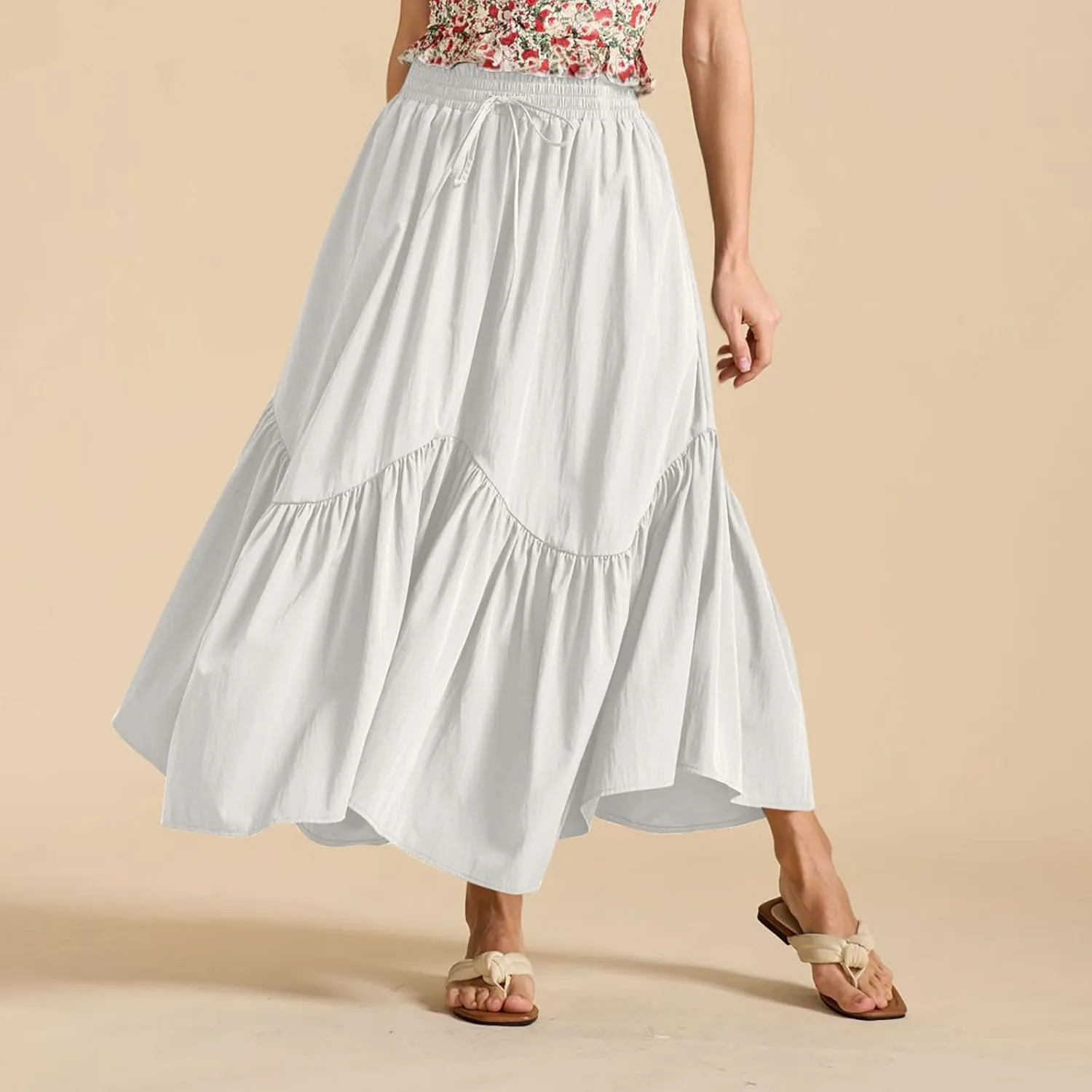 Xiaojmake Women Flowy Midi Skirt Summer Pleated High Waisted A Line Tiered Beach Maxi Skirts High Waist Boho Long Skirt