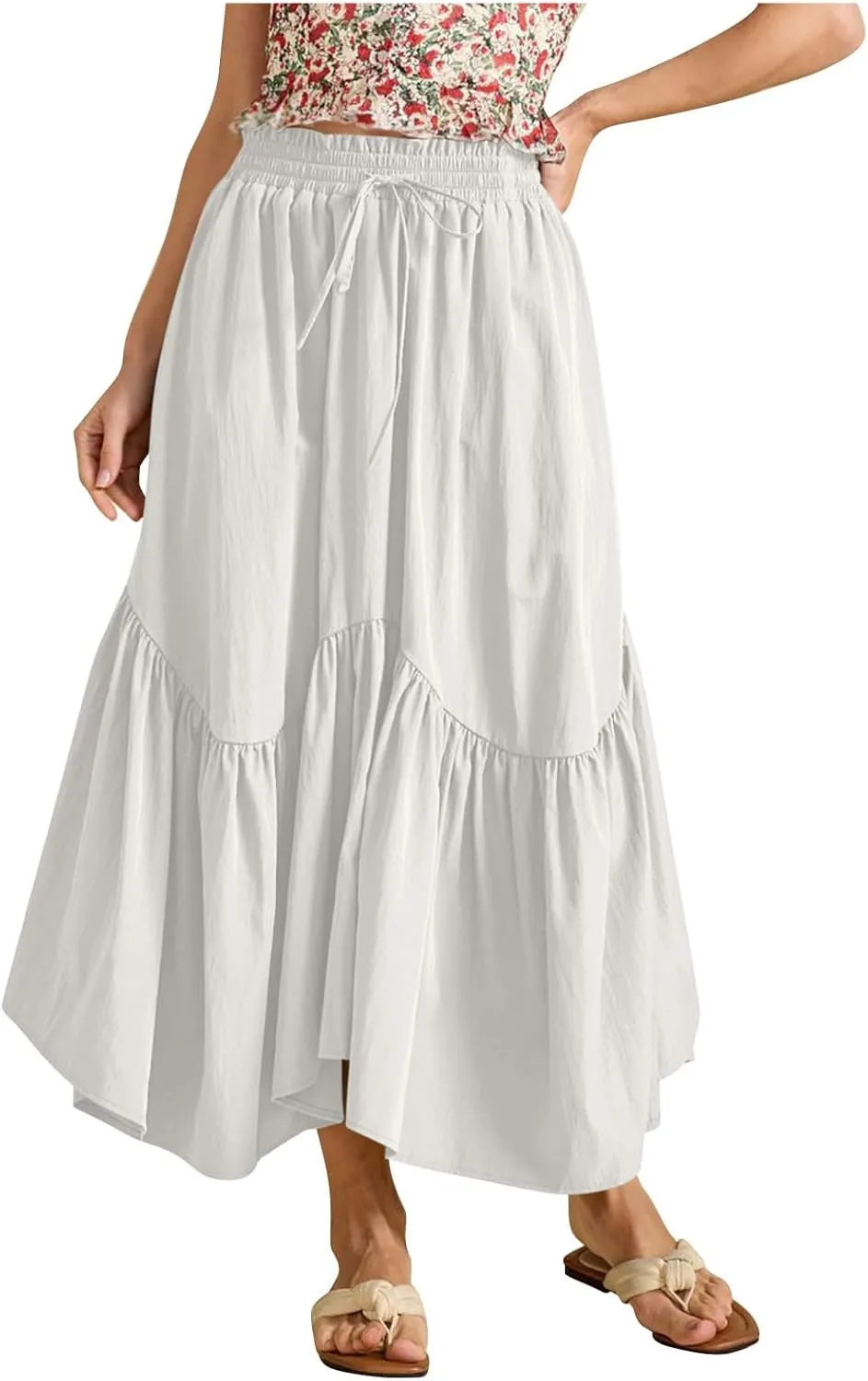 Xiaojmake Women Flowy Midi Skirt Summer Pleated High Waisted A Line Tiered Beach Maxi Skirts High Waist Boho Long Skirt
