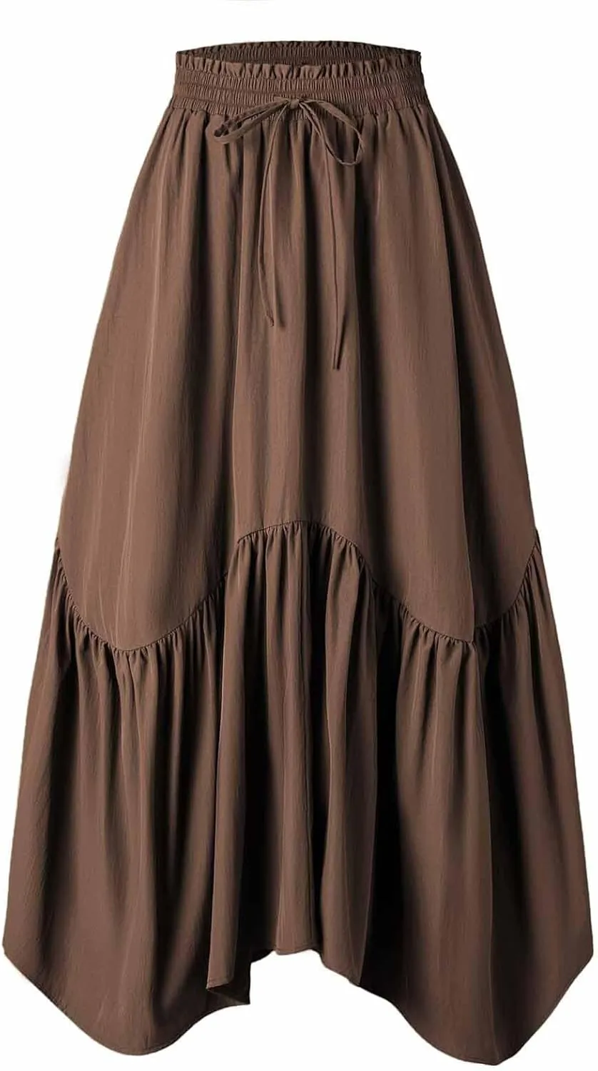 Xiaojmake Women Flowy Midi Skirt Summer Pleated High Waisted A Line Tiered Beach Maxi Skirts High Waist Boho Long Skirt