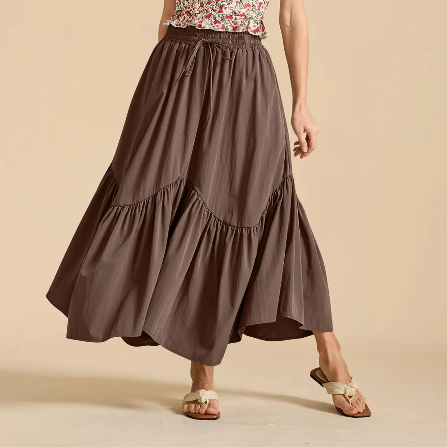 Xiaojmake Women Flowy Midi Skirt Summer Pleated High Waisted A Line Tiered Beach Maxi Skirts High Waist Boho Long Skirt