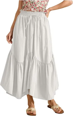 Xiaojmake Women Flowy Midi Skirt Summer Pleated High Waisted A Line Tiered Beach Maxi Skirts High Waist Boho Long Skirt