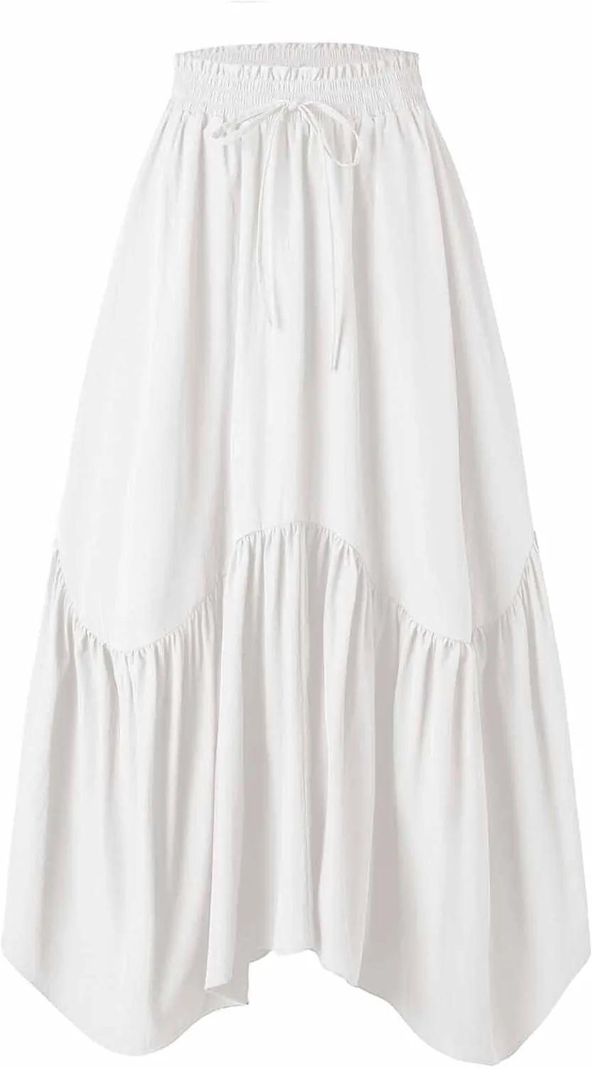 Xiaojmake Women Flowy Midi Skirt Summer Pleated High Waisted A Line Tiered Beach Maxi Skirts High Waist Boho Long Skirt