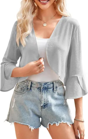Yekaty Shrugs for Women 3/4 Sleeve Cropped Cardigan Lightweight Summer Sheer Bolero Shrug for Dresses